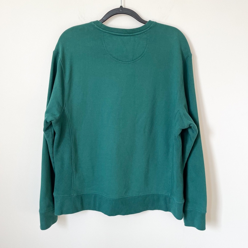 Life is Good Snowy Winter Cabin Simply True Fleece Crew Sweatshirt Green Large - Picture 6 of 10